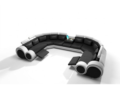 Great leather living landscape U-shaped corner couch seating set upholstered corner USB