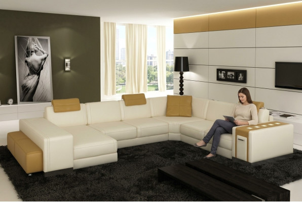 Living area designer sofa LED USB couch big upholstered leather sofas corner seat