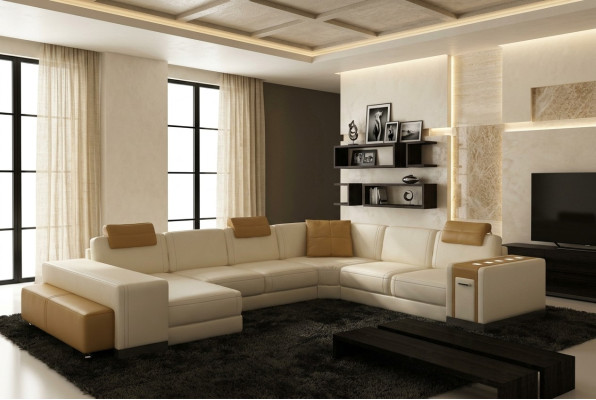 Living area designer sofa LED USB couch big upholstered leather sofas corner seat