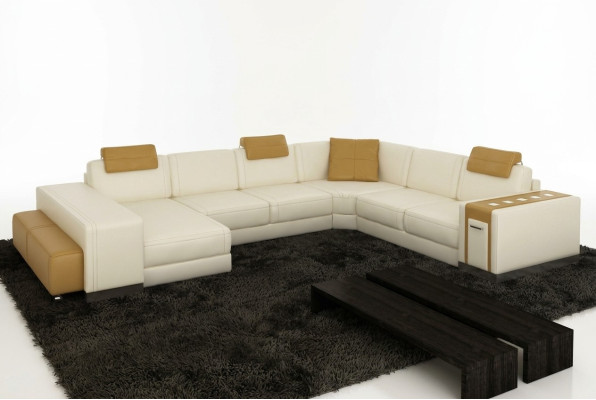 Living area designer sofa LED USB couch big upholstered leather sofas corner seat