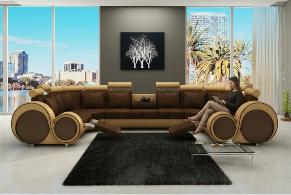 Modern leather couch corner sofa upholstery sofas XXL big living landscapes + USB