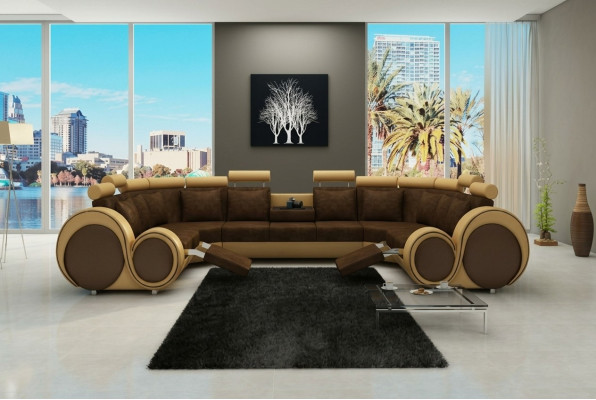 Modern leather couch corner sofa upholstery sofas XXL big living landscapes + USB
