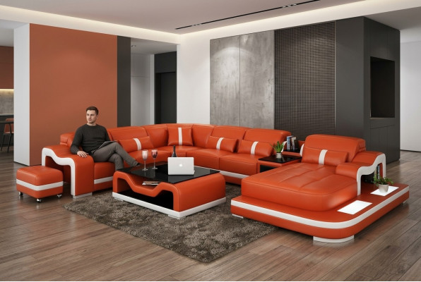 Leather sofa with USB couch living landscape corner sofa corner suite design modern sofa