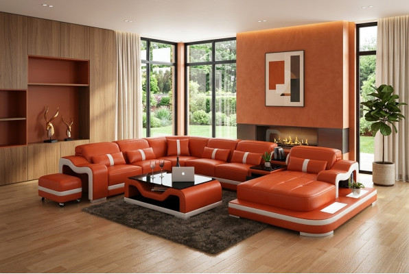 Leather sofa with USB couch living landscape corner sofa corner suite design modern sofa