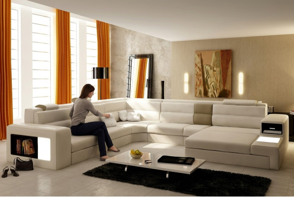 Corner sofa set, seating area, leather, modern sofa, couch, upholstery, living landscape, USB
