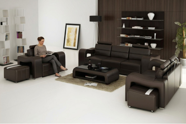 Leather sofa couch living landscape 3+2+1 seating set design modern sofa USB new