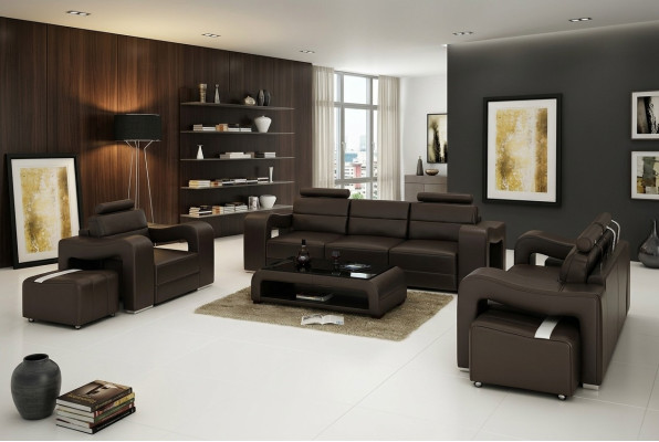 Leather sofa couch living landscape 3+2+1 seating set design modern sofa USB new