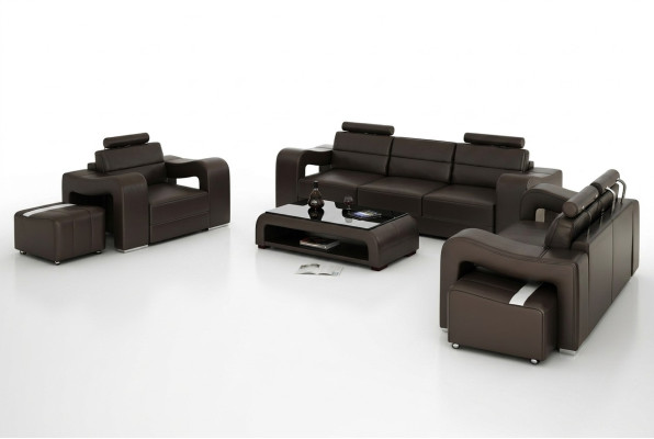 Leather sofa couch living landscape 3+2+1 seating set design modern sofa USB new