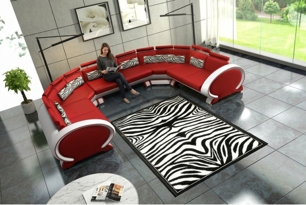 Leather sofa with USB upholstery sofa set living area sectional corner couch red