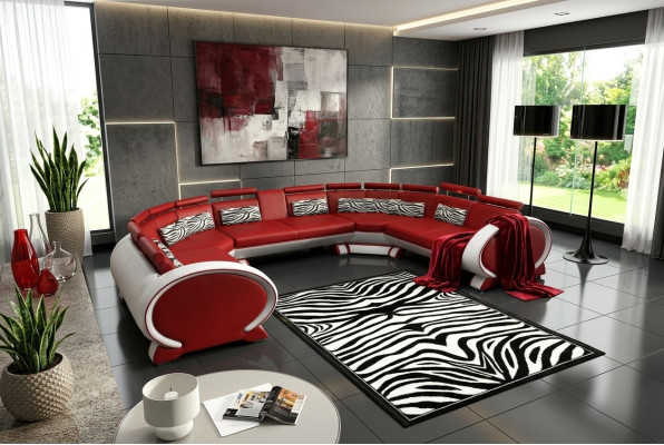 Leather sofa with USB upholstery sofa set living area sectional corner couch red