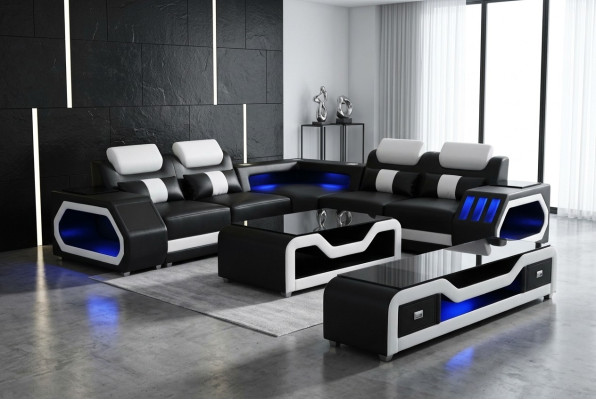 Modern leather sofa living landscape L-shaped sofa couch sound - USB - Bluetooth new
