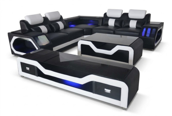 Modern leather sofa living landscape L-shaped sofa couch sound - USB - Bluetooth new