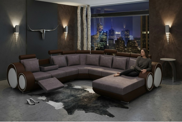 Textile sofa with USB XXL living landscape fabric couch big upholstered sofa U shape new