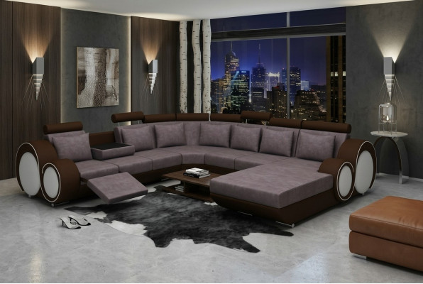 Textile sofa with USB XXL living landscape fabric couch big upholstered sofa U shape new