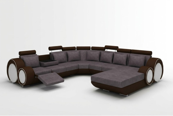 Textile sofa with USB XXL living landscape fabric couch big upholstered sofa U shape new