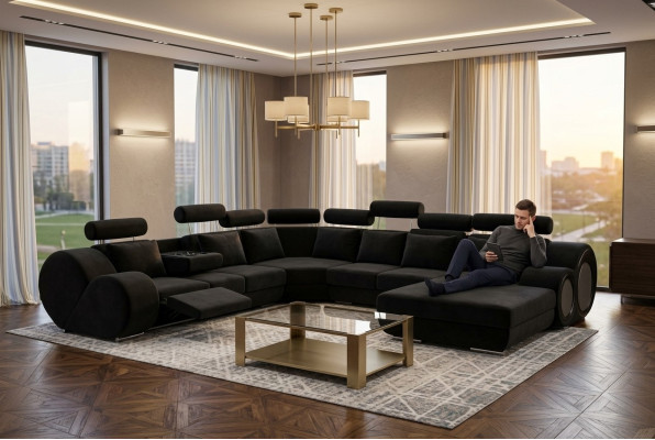 Sofa with USB Designer Living Landscape U-Shape Couch Corner Sofa Upholstery Suite New