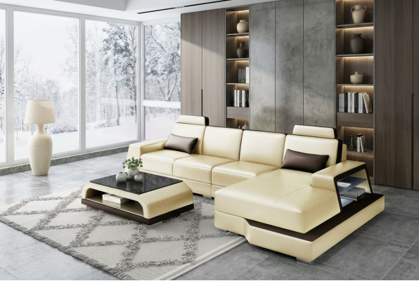 Modern sectional sofa design corner living landscape leather textile couch LED