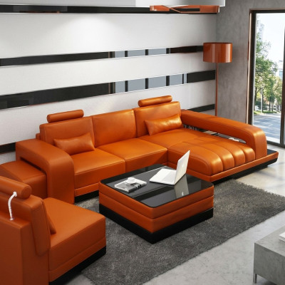 Leather sofa couch living area corner sofa corner ensemble design sofa USB orange new