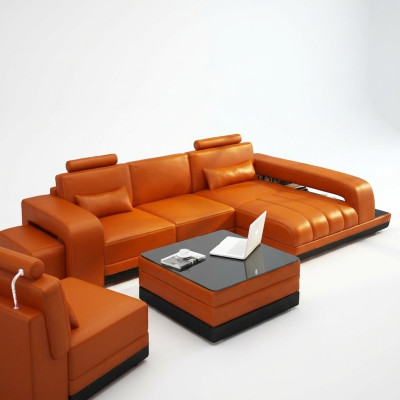 Leather sofa couch living area corner sofa corner ensemble design sofa USB orange new