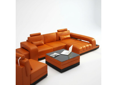 Leather sofa couch living area corner sofa corner ensemble design sofa USB orange new