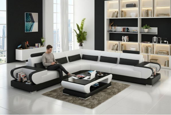 Leather sofa couch living area corner set design modern sofa with USB corner sofa