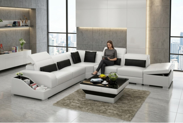 Leather sofa couch living area corner sofa corner design modern sofa with USB