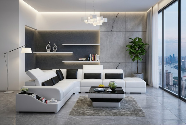 Leather sofa couch living area corner sofa corner design modern sofa with USB