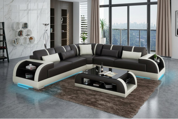 Leather sofa couch living landscape corner sofa corner suite design modern LED USB sofa
