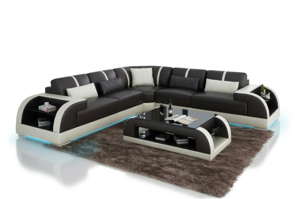 Leather sofa couch living landscape corner sofa corner suite design modern LED USB sofa
