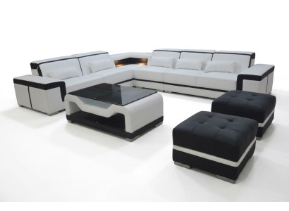 Leather sofa with USB upholstery corner couch set living landscape table stool