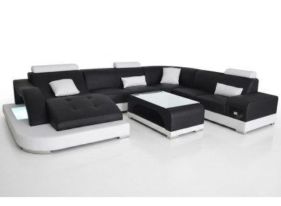 Leather sofa with USB, modern seat couch, upholstery design, corner living landscape table
