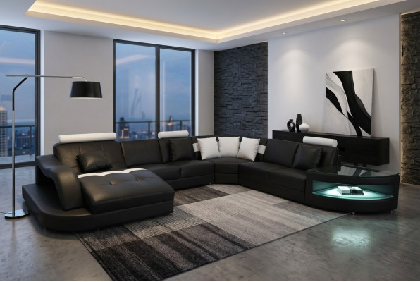 Leather sofa living landscape corner set design modern sofa with USB L6015 table