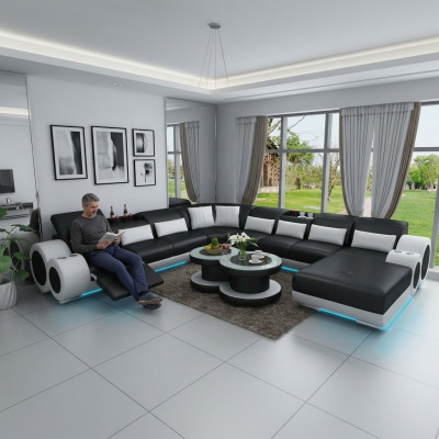 Leather sofa couch sectional corner set design modern sofa with USB