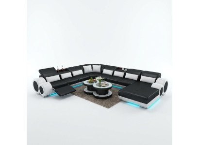 Leather sofa couch sectional corner set design modern sofa with USB