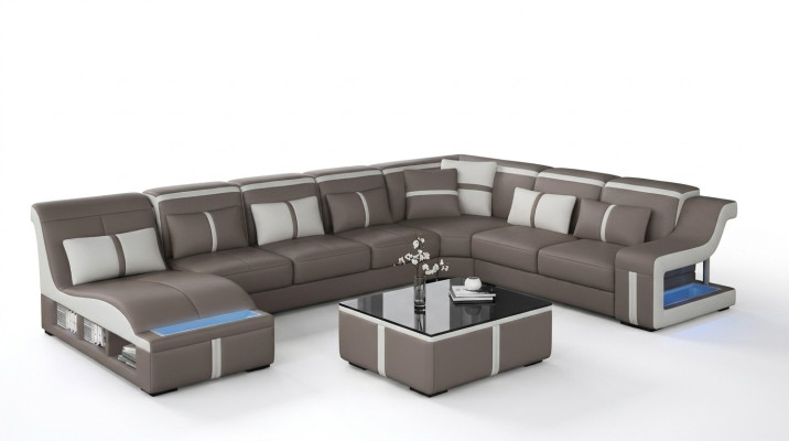 Leather sofa living landscape corner sofa set design modern sofa U-shape with USB new