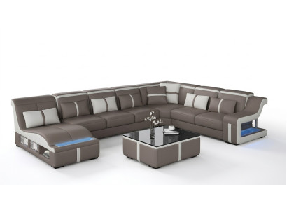 Leather sofa living landscape corner sofa set design modern sofa U-shape with USB new