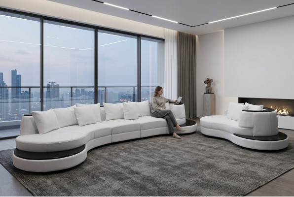 Living Design Sofa Round Corner Sofa Upholstery Round Seating Arrangement Room Landscape USB