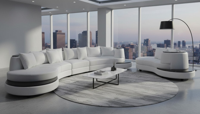 Living Design Sofa Round Corner Sofa Upholstery Round Seating Arrangement Room Landscape USB