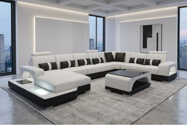 Leather sofa with USB modern seating couch upholstery corner couches living landscape + table