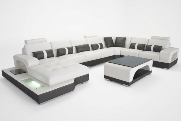 Leather sofa with USB modern seating couch upholstery corner couches living landscape + table