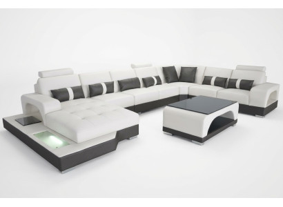 Leather sofa with USB modern seating couch upholstery corner couches living landscape + table
