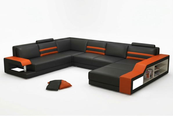 Designer corner sofa with USB, leather sofa upholstery seat corner set LED couch