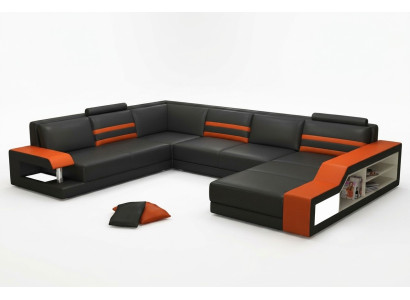 Designer corner sofa with USB, leather sofa upholstery seat corner set LED couch