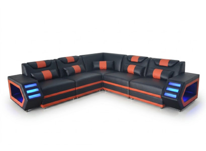 Design Leather Upholstery Seat Corner Couch Upholstery Corner Landscape Living Sofa USB LED