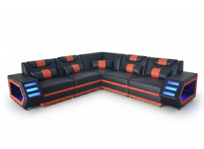 Design Leather Upholstery Seat Corner Couch Upholstery Corner Landscape Living Sofa USB LED