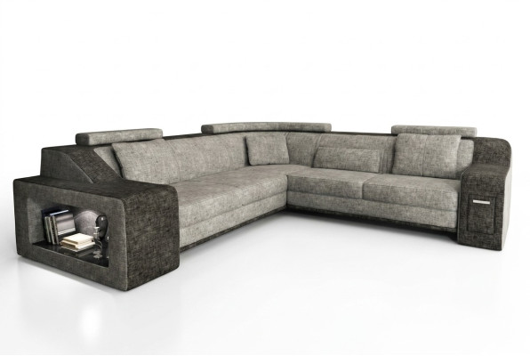 Sectional sofa leather fabric sofa with USB, upholstery living landscape L set seat Isching