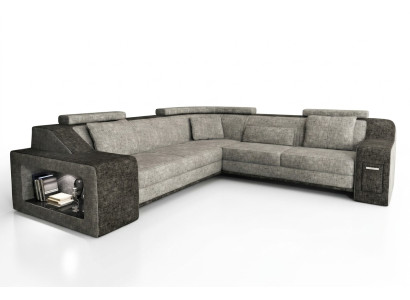 Sectional sofa leather fabric sofa with USB, upholstery living landscape L set seat Isching
