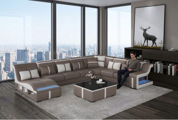 Luxury Sofa Corner Couch Design Living Landscape Sofas Couch Corner Set + Light + USB
