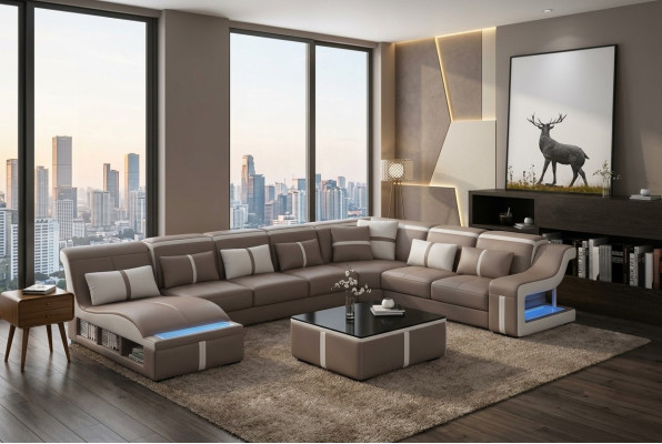 Luxury Sofa Corner Couch Design Living Landscape Sofas Couch Corner Set + Light + USB