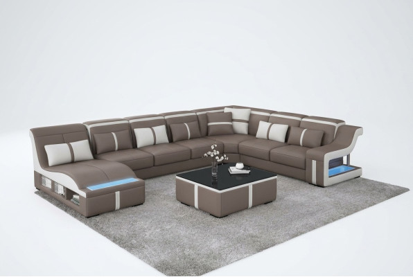 Luxury Sofa Corner Couch Design Living Landscape Sofas Couch Corner Set + Light + USB